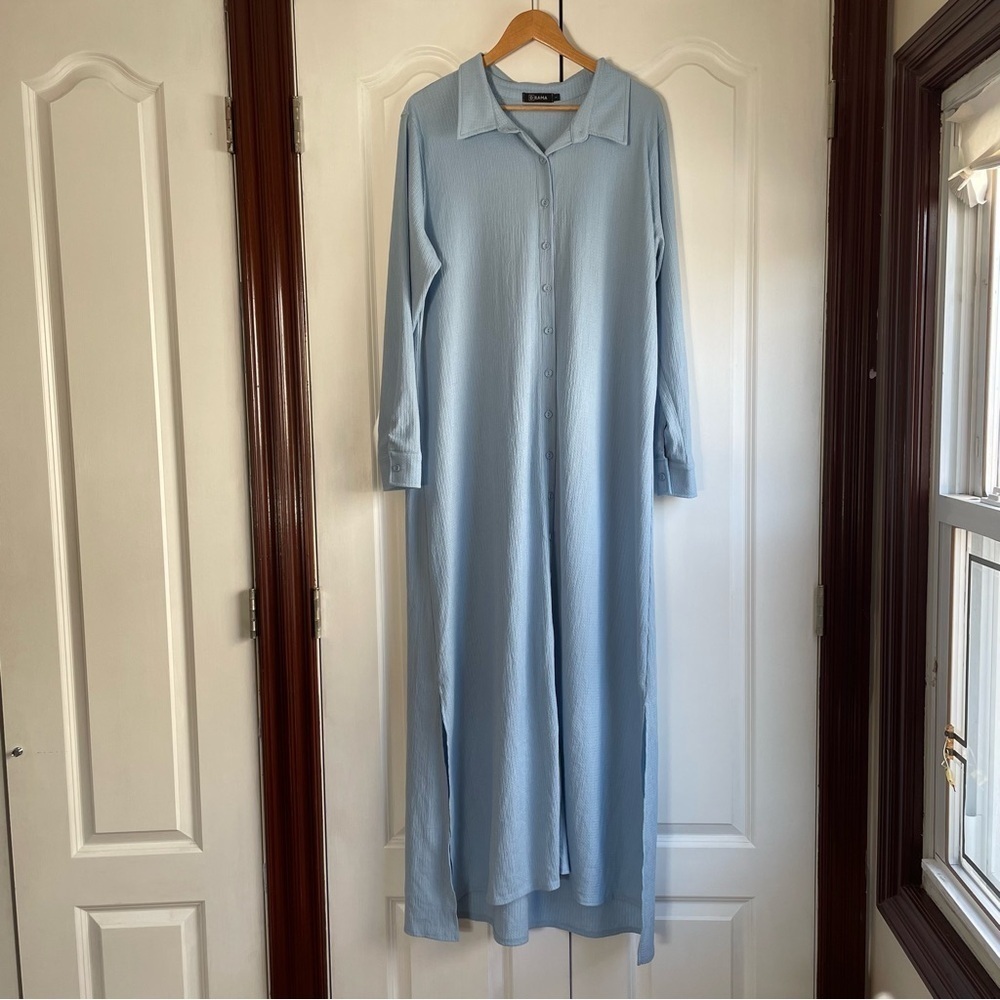 D-Rama Light Blue Everyday Button Maxi Dress Size 14-16 1X Long Sleeve - Picture 1 of 12